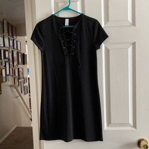 No Boundaries Black Lace-Up Mini Dress